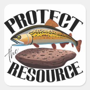 Sticker Carré Protéger La Ressource Avec La Truite Arc-En-Ciel E