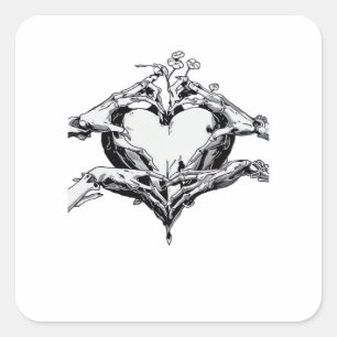 Sticker Carré Protéger Un Coeur - Skeleton Coeur Main