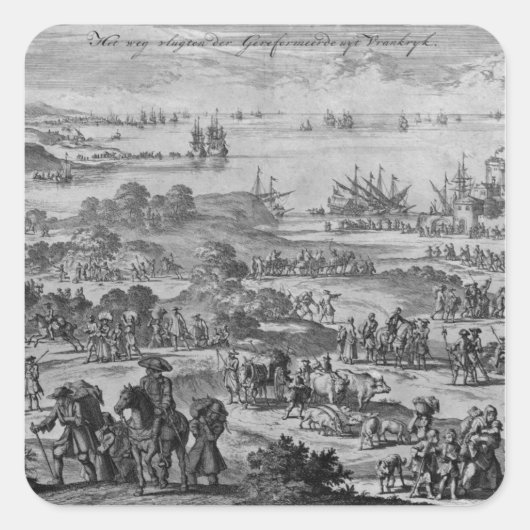 Sticker Carré Protestants quittant la France (Devant)