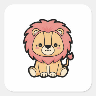 Sticker Carré Proud Lion – Cute Kawaii Animal Illustration