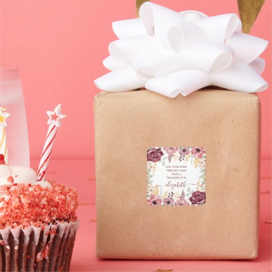 Sticker Carré Proverbes 31 Élégante fleur rose pastel (Fête)