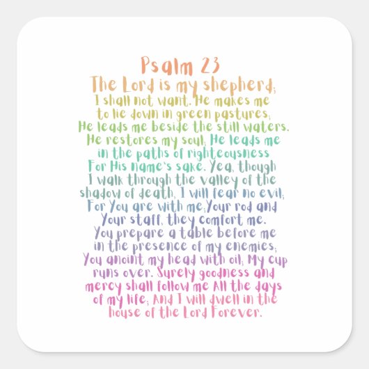 Sticker Carré Psaume 23 NKJV Le Seigneur est Mon Pasteur (Devant)