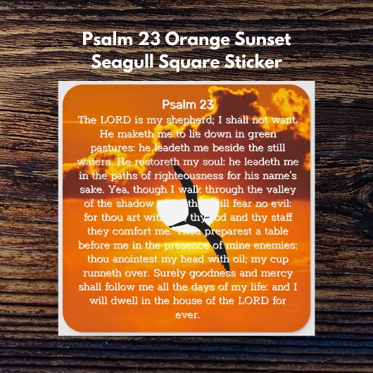 Sticker Carré Psaume 23 Orange Sunset Seagull
