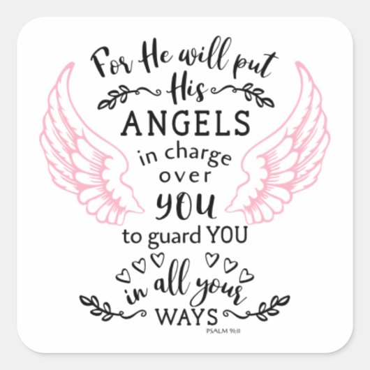 Sticker Carré Psaume 91:11 Bible Scripture Verse Angels Guardian (Devant)