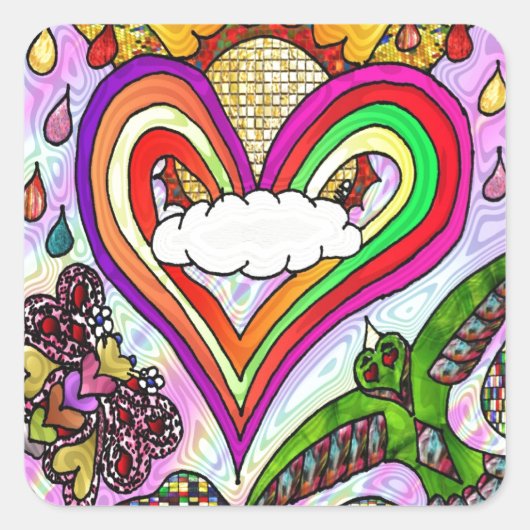 Sticker Carré Psychédélic Rainbow Heart (Devant)