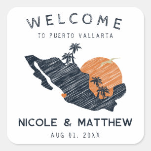 Sticker Carré Puerto Vallarta Mexique Carte de la marine Mariage