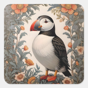 Sticker Carré Puffin Atlantique William Morris Inspiré Floral