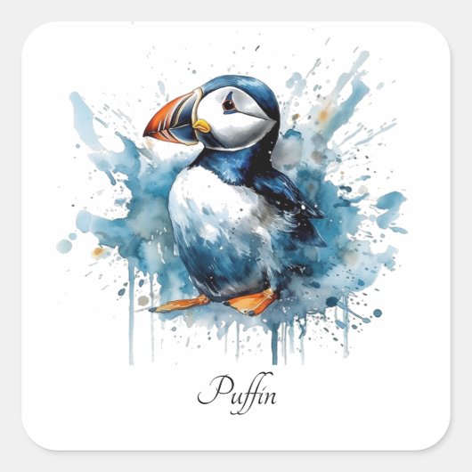 Sticker Carré Puffin Splash, personnalisé (Devant)