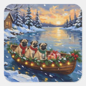 Sticker Carré Pug Christmas Boat Holiday (Devant)