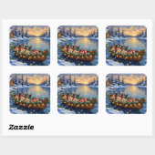 Sticker Carré Pug Christmas Boat Holiday (Feuille)