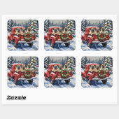 Sticker Carré Pug Christmas Red Truck Holiday (Feuille)