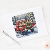 Sticker Carré Pug Christmas Red Truck Holiday (Enveloppe)