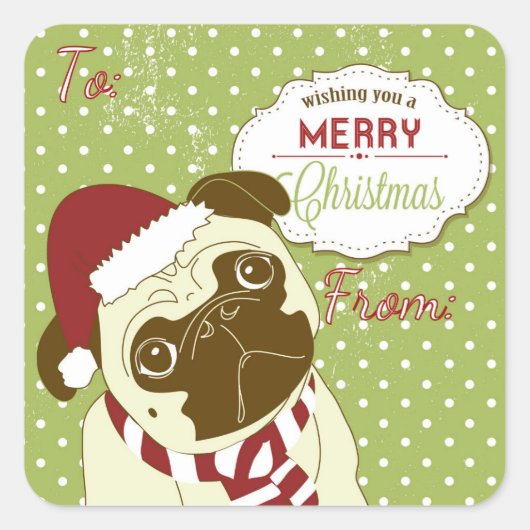 Sticker Carré Pug de Christmas (Devant)
