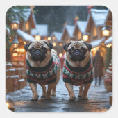 Sticker Carré Pug Dogs Christmas Snow Holiday (Devant)