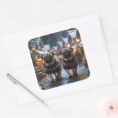 Sticker Carré Pug Dogs Christmas Snow Holiday (Enveloppe)