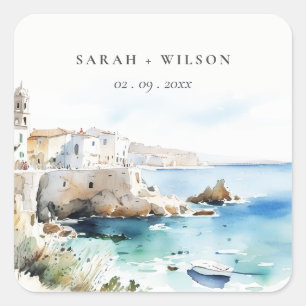 Sticker Carré Puglie, Italie Paysage aquarelle Mariage