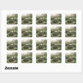 Sticker Carré Puits de jardin de cottage (Feuille)