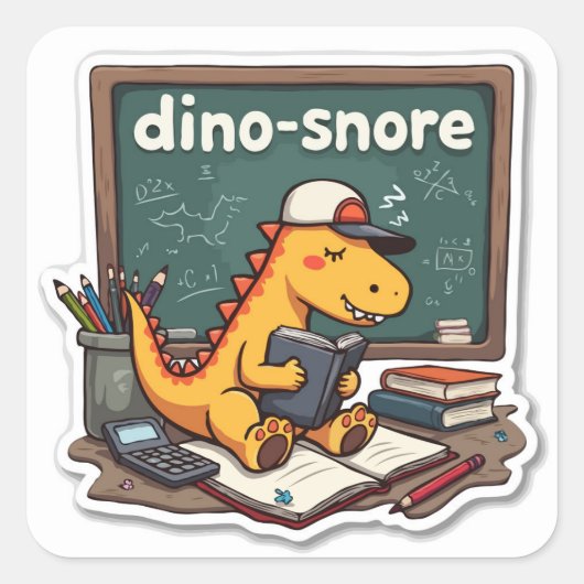 Sticker Carré Pun Dinosaure Dino-snore Die-Cut (Devant)