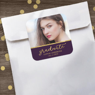 Sticker Carré Purple and Gold Photo Graduate Graduate