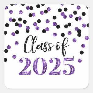 Sticker Carré Purple Black Confetti Graduation 2025