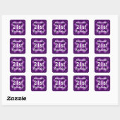 Sticker Carré Purple Bows 21e anniversaire Nom personnalisé A02 (Feuille)