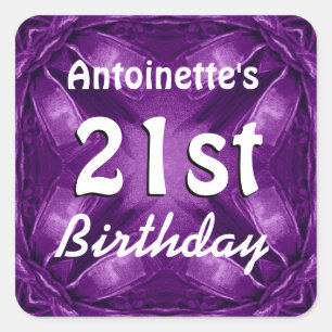Sticker Carré Purple Bows 21e anniversaire Nom personnalisé A02
