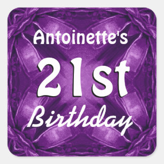 Sticker Carré Purple Bows 21e anniversaire Nom personnalisé A02