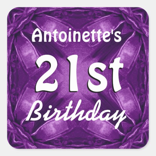 Sticker Carré Purple Bows 21e anniversaire Nom personnalisé A02 (Devant)