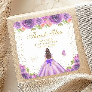 Sticker Carré Purple Brunette Hair Princess Anniversaire