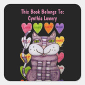 Sticker Carré Purple Chat Vert Yeux Candy Coeurs Avec Dit (Devant)