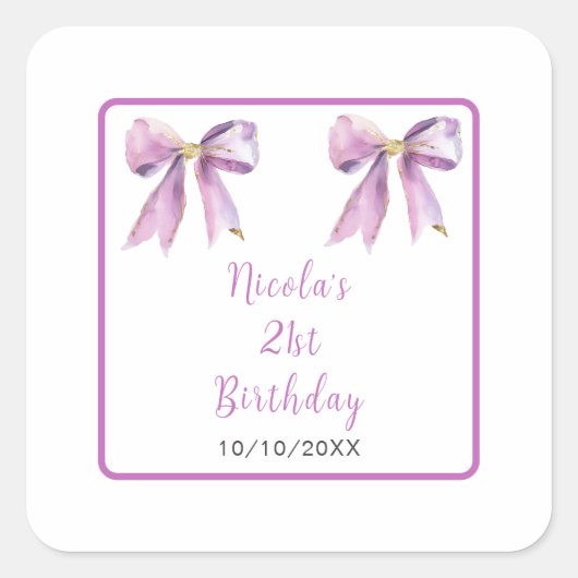 Sticker Carré Purple Coquette Bow Birthday Party (Devant)