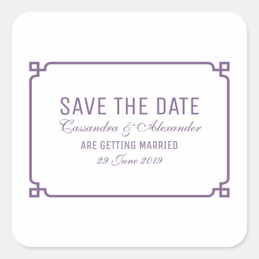 Sticker Carré Purple Deco Chic Enregistrer la date (Devant)