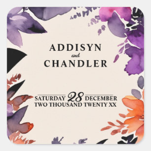 Sticker Carré Purple enchanté + Mariage d'Halloween floral orang