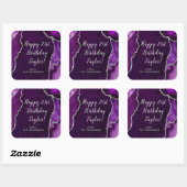 Sticker Carré Purple et Argent Agate Joyeux anniversaire (Feuille)