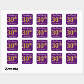 Sticker Carré Purple, Faux Gold 30e anniversaire + Nom personnal (Feuille)