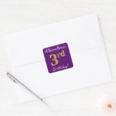 Sticker Carré Purple, Faux Gold 3ème anniversaire + Nom personna (Enveloppe)