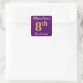 Sticker Carré Purple, Faux Gold 8e anniversaire + Nom personnali (Sac)
