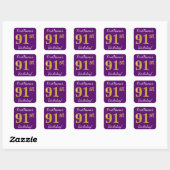 Sticker Carré Purple, Faux Gold 91ème anniversaire + Nom personn (Feuille)