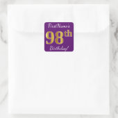 Sticker Carré Purple, Faux Gold 98e anniversaire + Nom personnal (Sac)