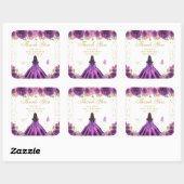 Sticker Carré Purple Floral Peau foncée Princesse Anniversaire (Feuille)