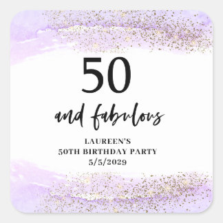 Sticker Carré Purple Glitter Purple 50th Birthday Party 