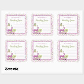 Sticker Carré Purple Green Forest Animaux Plaque de réservation  (Feuille)