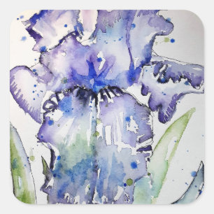 Sticker Carré Purple Iris Art Aquarelle Anniversaire Invitation