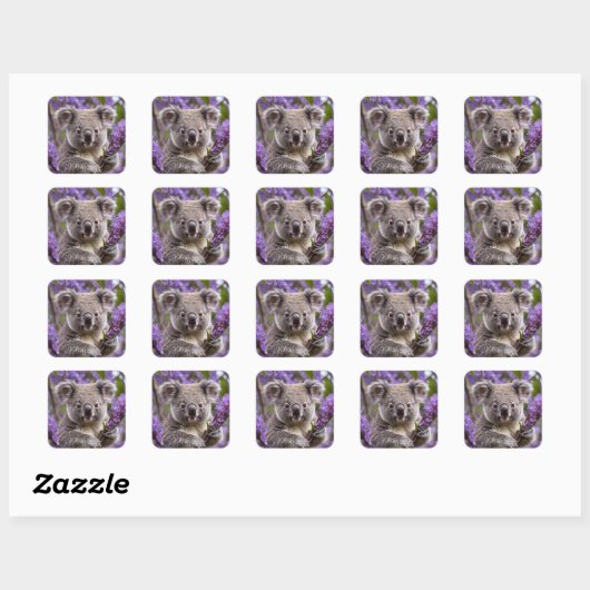 Sticker Carré Purple Jacaranda Koala Ours, (Feuille)