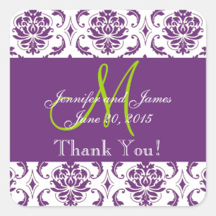 Sticker Carré Purple Mariage damassé Favoriser le Merci