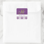 Sticker Carré Purple Mariage damassé Favoriser le Merci (Sac)