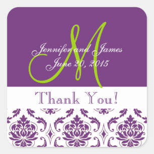 Sticker Carré Purple Mariage damassé Favoriser le Merci