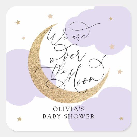 Sticker Carré Purple Over the Moon Baby Shower (Devant)