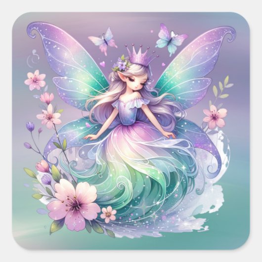 Sticker Carré Purple Papillon Vert Fée Princesse Filles (Devant)