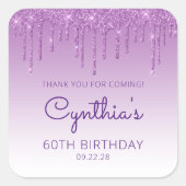 Sticker Carré Purple Parties scintillant Drip 60e anniversaire M (Devant)